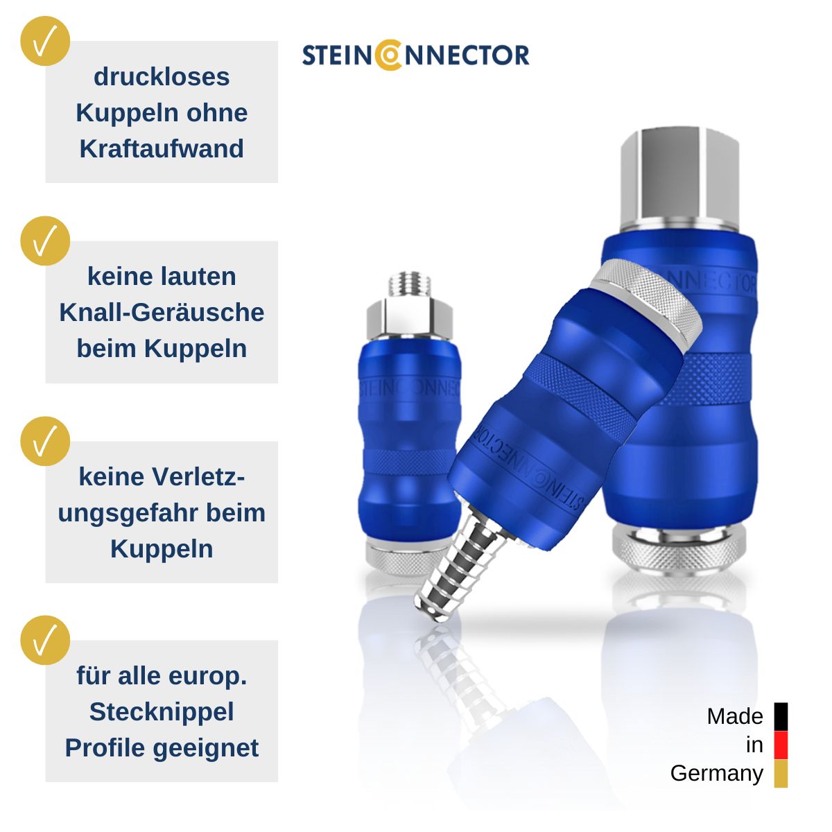 absperrbare druckluft-anschluss mit rückschlagventil pneumatik schnellkupplung absperrend druckluft-kupplung absperren made in germany premium qualität
