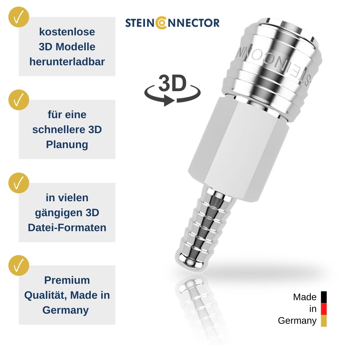 Atemluft-Kupplungen als kostenloses 3D Modell für die CAD Palung und Entwicklung für Atemschutzmasken und Atemschutzanzüge