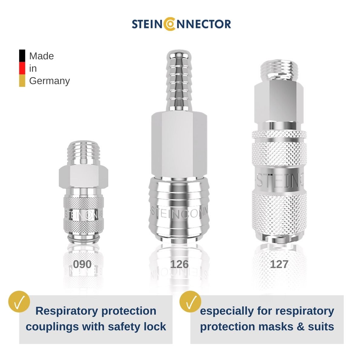 Breathing air quick-release couplings with safety lock - two-hand coupling in premium quality, secure against unintentional decoupling