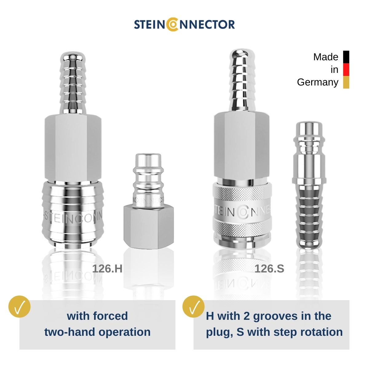 Respiratory protection couplings with safety lock, safe against unintentional decoupling - compressed air couplings for respiratory protection devices, oxygen masks, oxygen suits, compressed air breathing devices