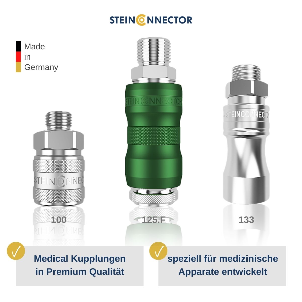 Steinconnector - Hersteller von speziell für die Medizitechnik entwickelten Sicherheitskupplungen & Schnellkupplungen - Premium Qualität Made in Germany - Medical Kupplungen & NIST Kupplungen für medizinische Geräte 