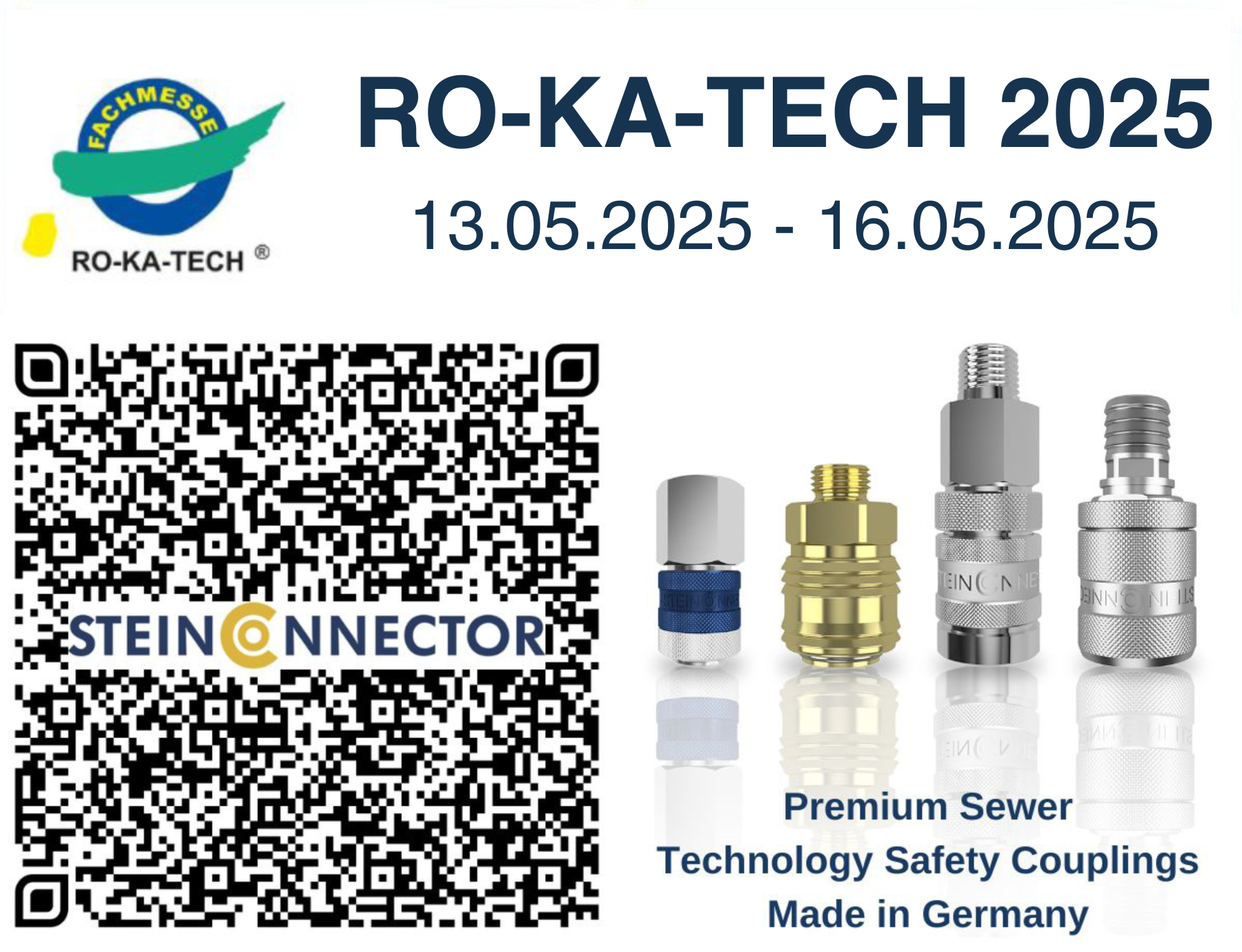 ro-ka-tech fair sewer technology wastewater technology compressed air accessories fittings compressed air connections for shut-off bladder sichherit coupling for push rod quick coupling safety lock clean break coupling flat face premium made in germany positive locking